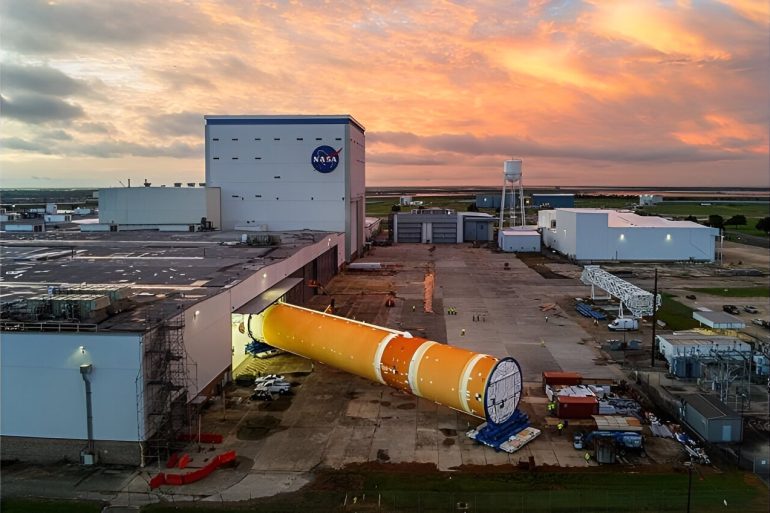 NASA Reveals Massive Artemis II Rocket Core Stage at Kennedy Space Center for 2025 Mission